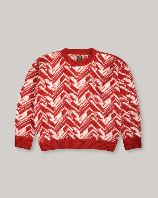 BATONER SNOW MOUNTAIN JACQUARD CREW NECK - RED x IVORY