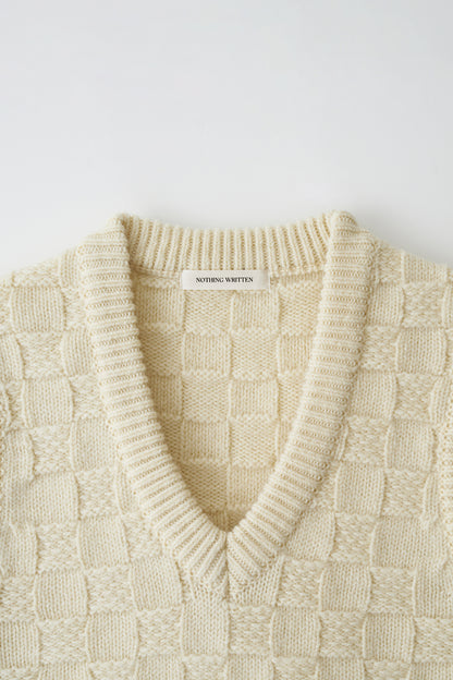 NOTHING WRITTEN CHESS WOOL VEST - IVORY