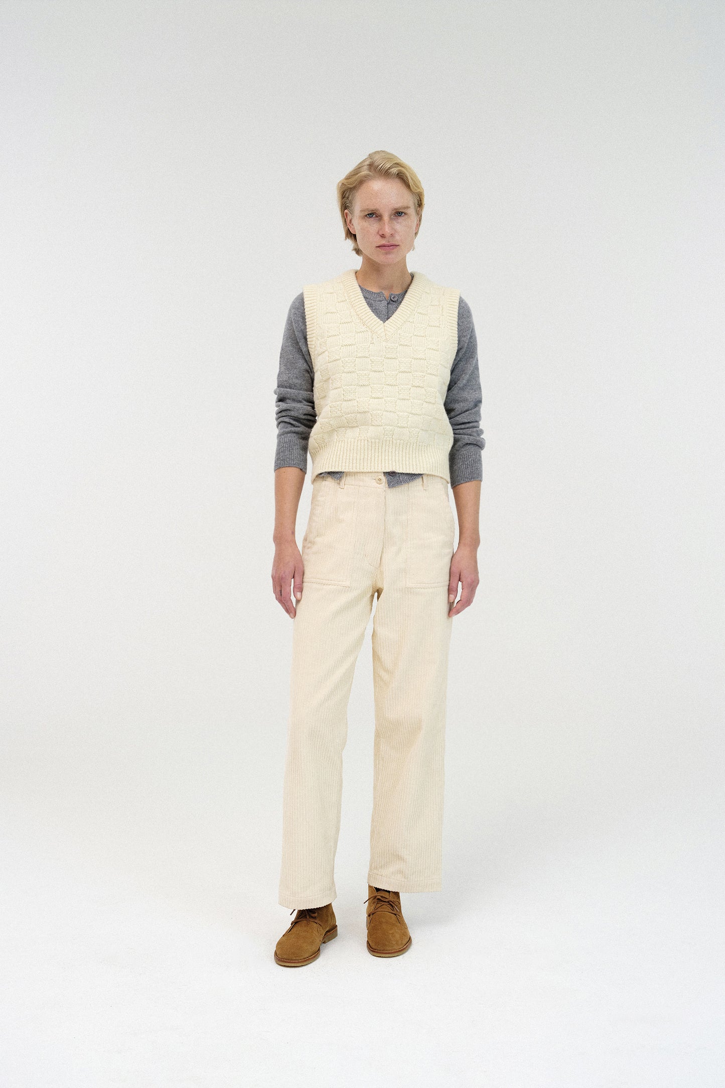 NOTHING WRITTEN CHESS WOOL VEST - IVORY