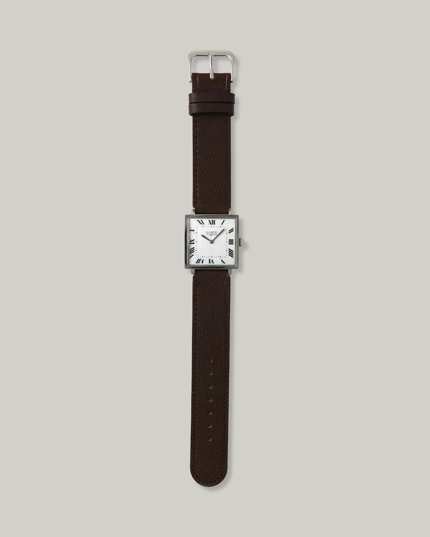 VAGUE WATCH CO. CARRÉ - SILVER - W/ BROWN LEATHER STRAP