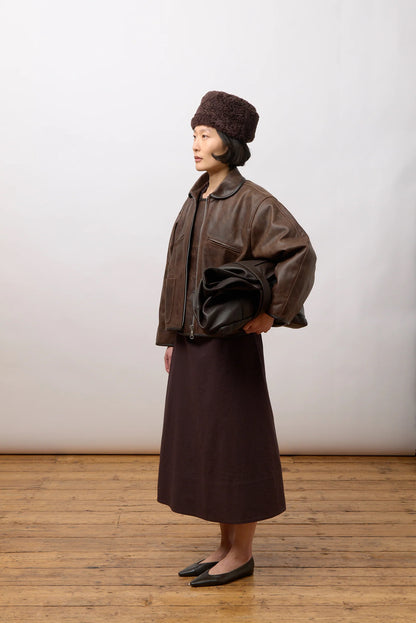 CAWLEY WAXED LEATHER FLYING JACKET - WALNUT
