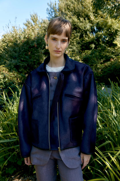 CAWLEY HAIR ON HIDE LEATHER FLYING JACKET - VIOLET