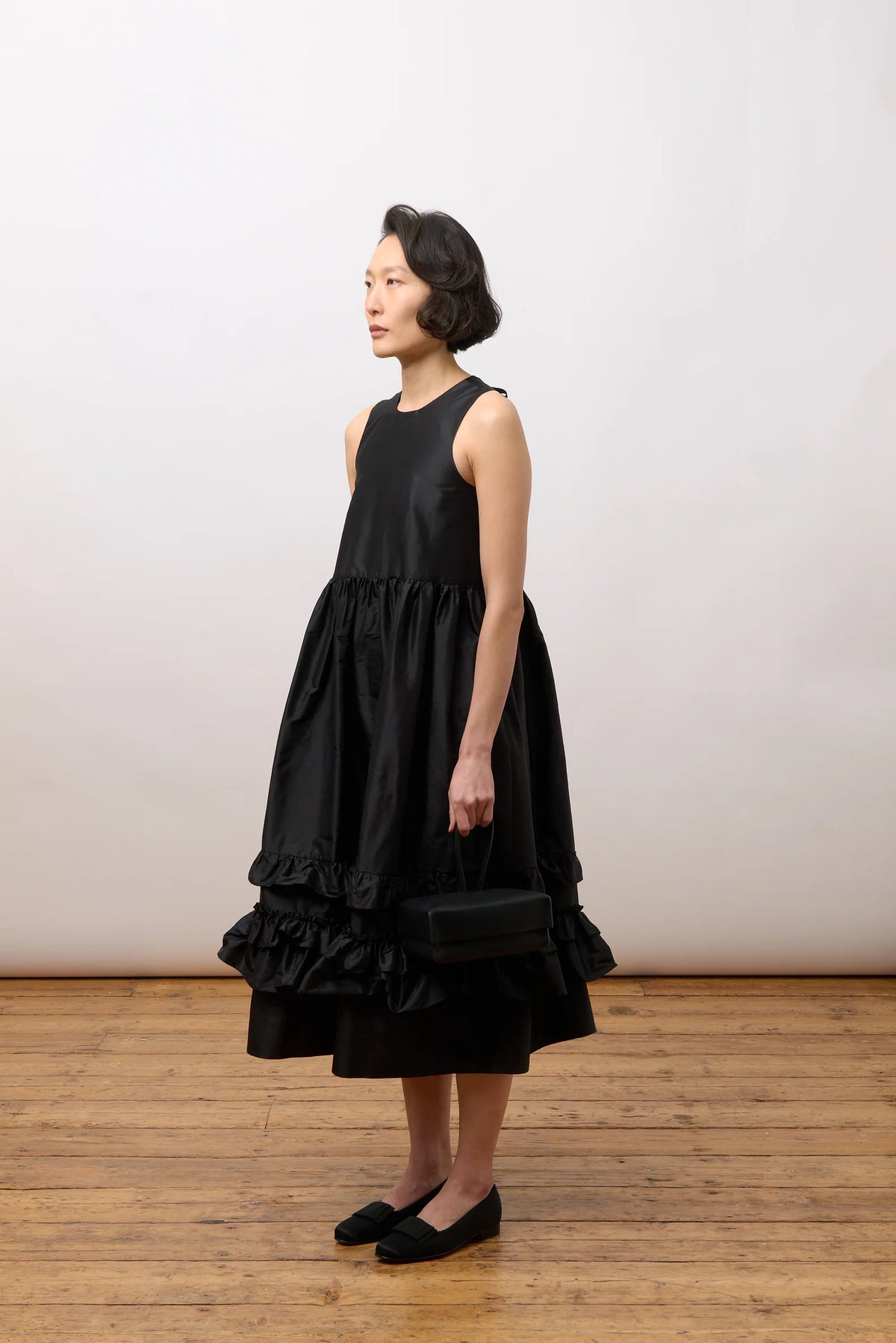 CAWLEY SILK DUPION GENEVIEVE DRESS - BLACK