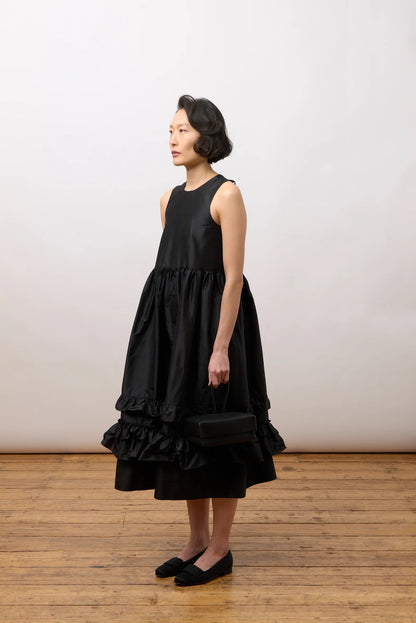CAWLEY SILK DUPION GENEVIEVE DRESS - BLACK