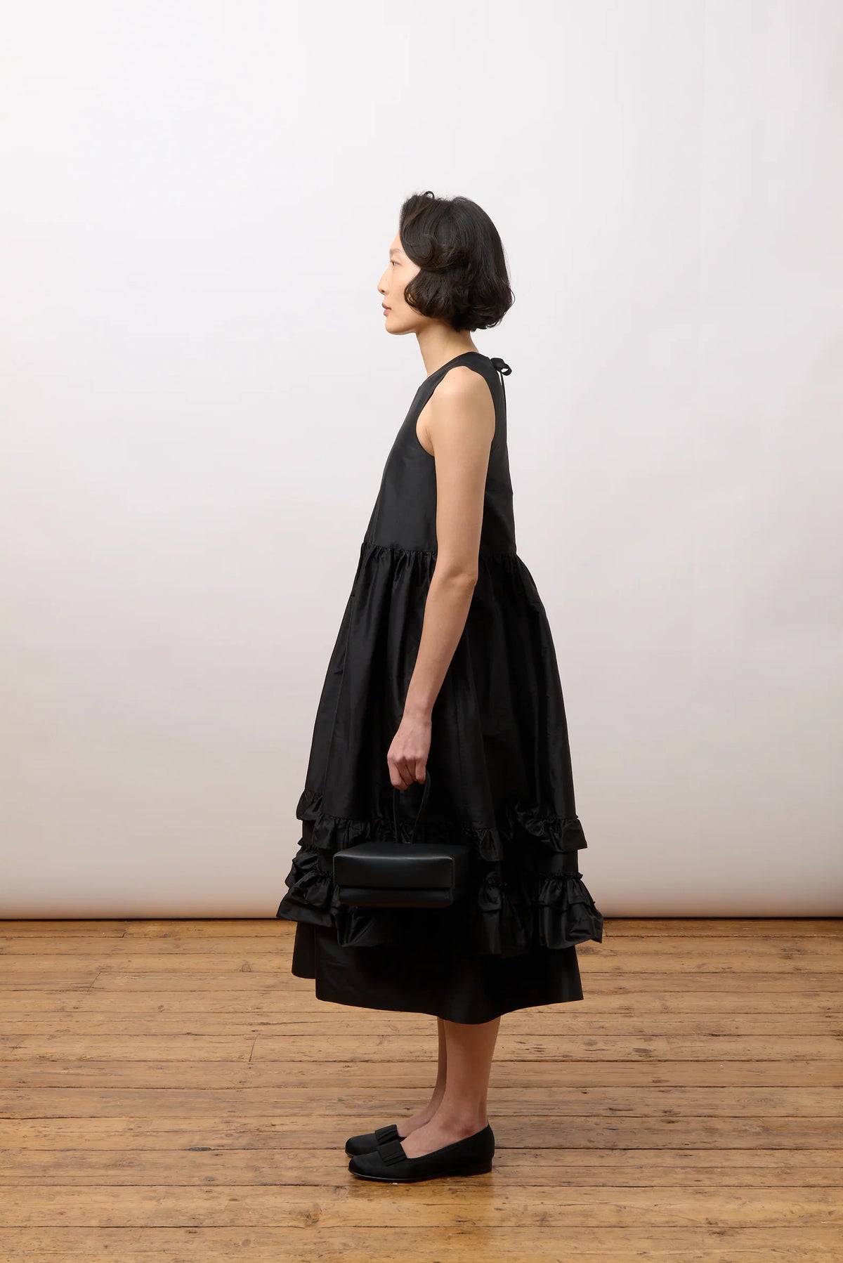 CAWLEY SILK DUPION GENEVIEVE DRESS - BLACK