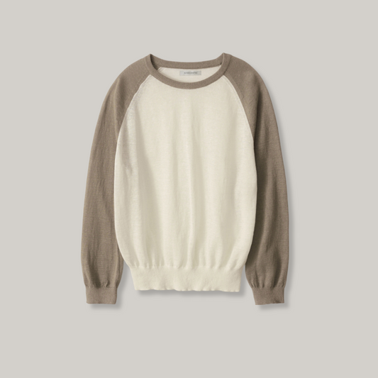 NOTHING WRITTEN GRIN LINEN KNIT TOP - KHAKI/ IVORY