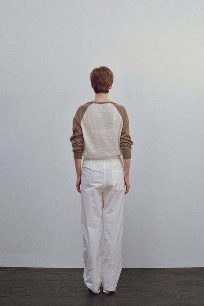 NOTHING WRITTEN GRIN LINEN KNIT TOP - KHAKI/ IVORY