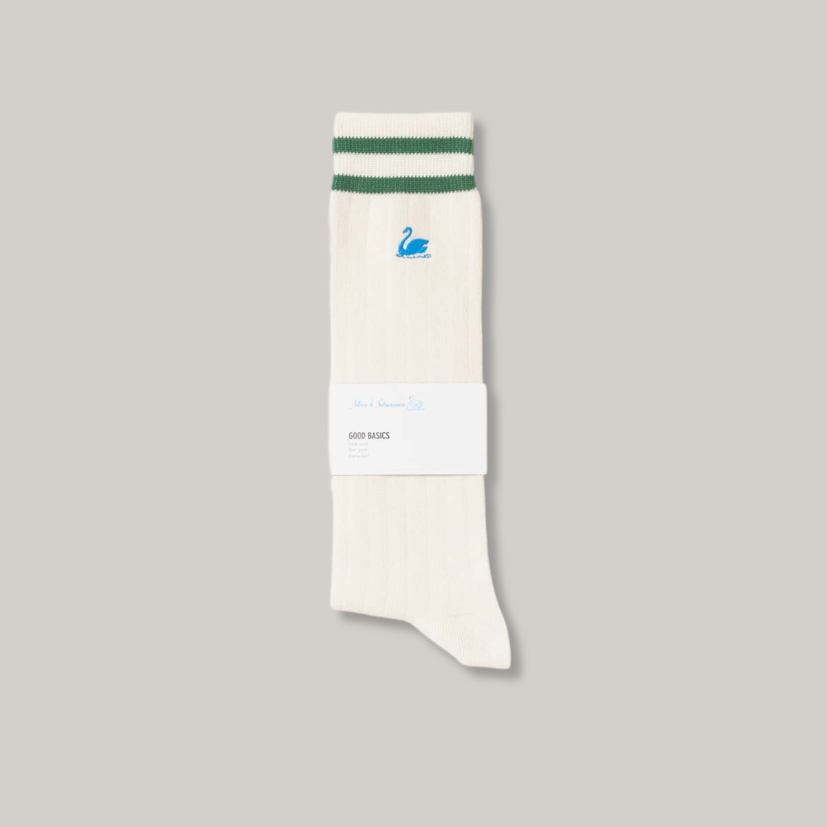 MERZ B SCHWANEN GOOD BASICS SOCKS - WHITE/ GRASS