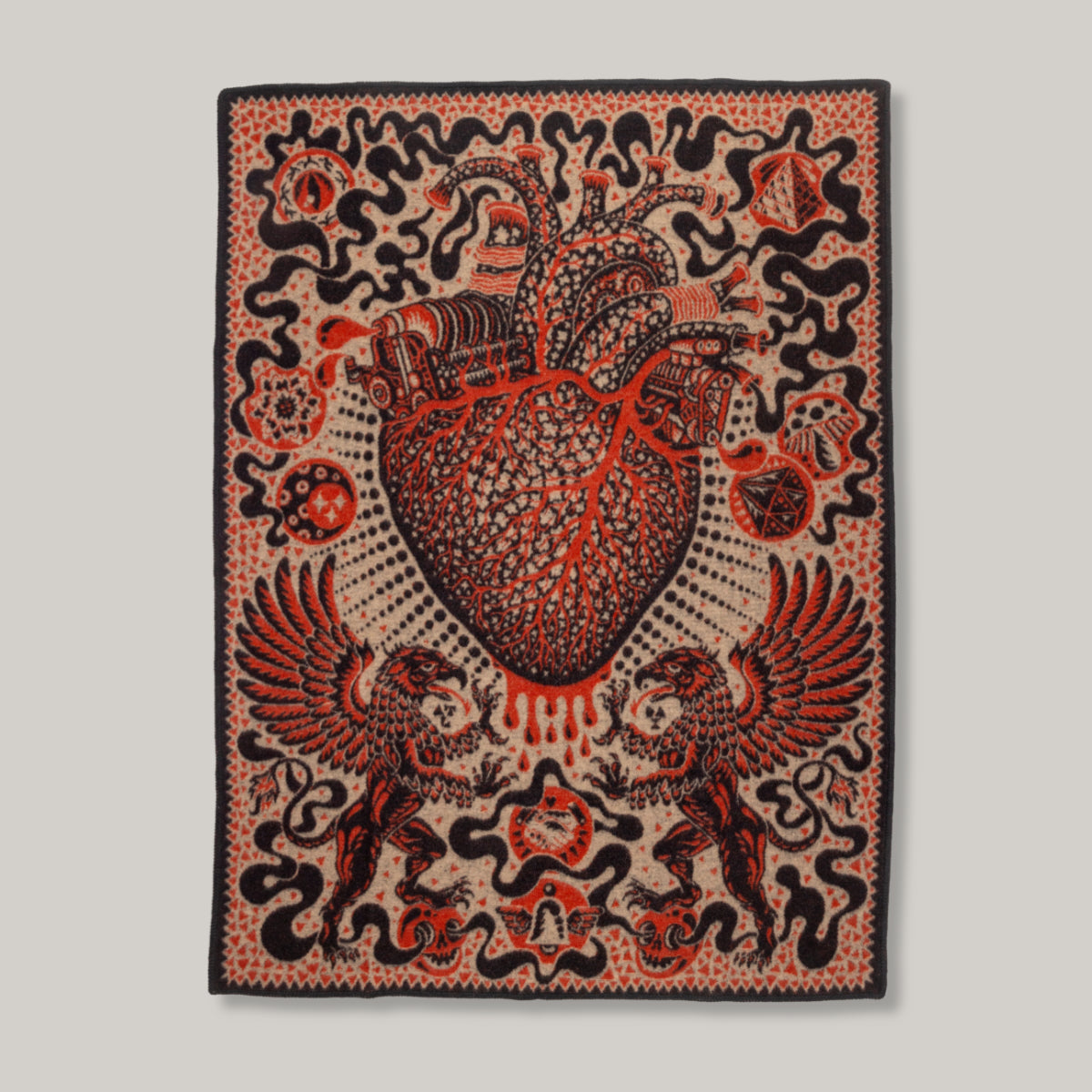 INDIGOFERA x IRON HEART WOOL BLANKET - BLACK/ RED/ BEIGE