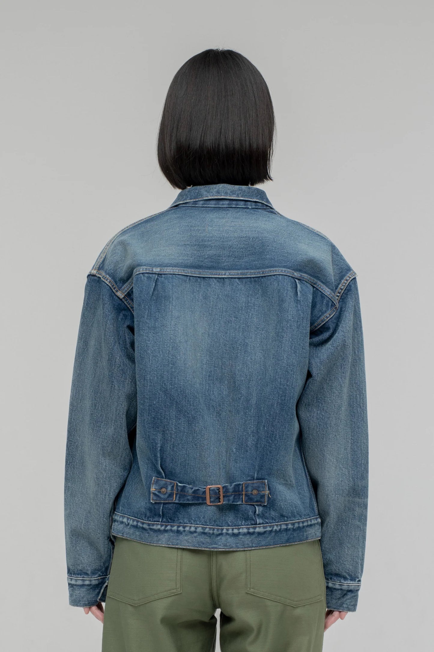 CIOTA SINGLE POCKET DENIM JACKET - MEDIUM DARK BLUE DAMAGE