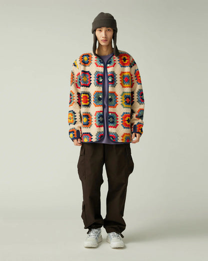 SNOW PEAK WOOL JACQUARD CARDIGAN - IVORY