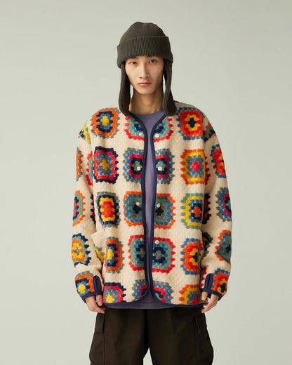 SNOW PEAK WOOL JACQUARD CARDIGAN - IVORY