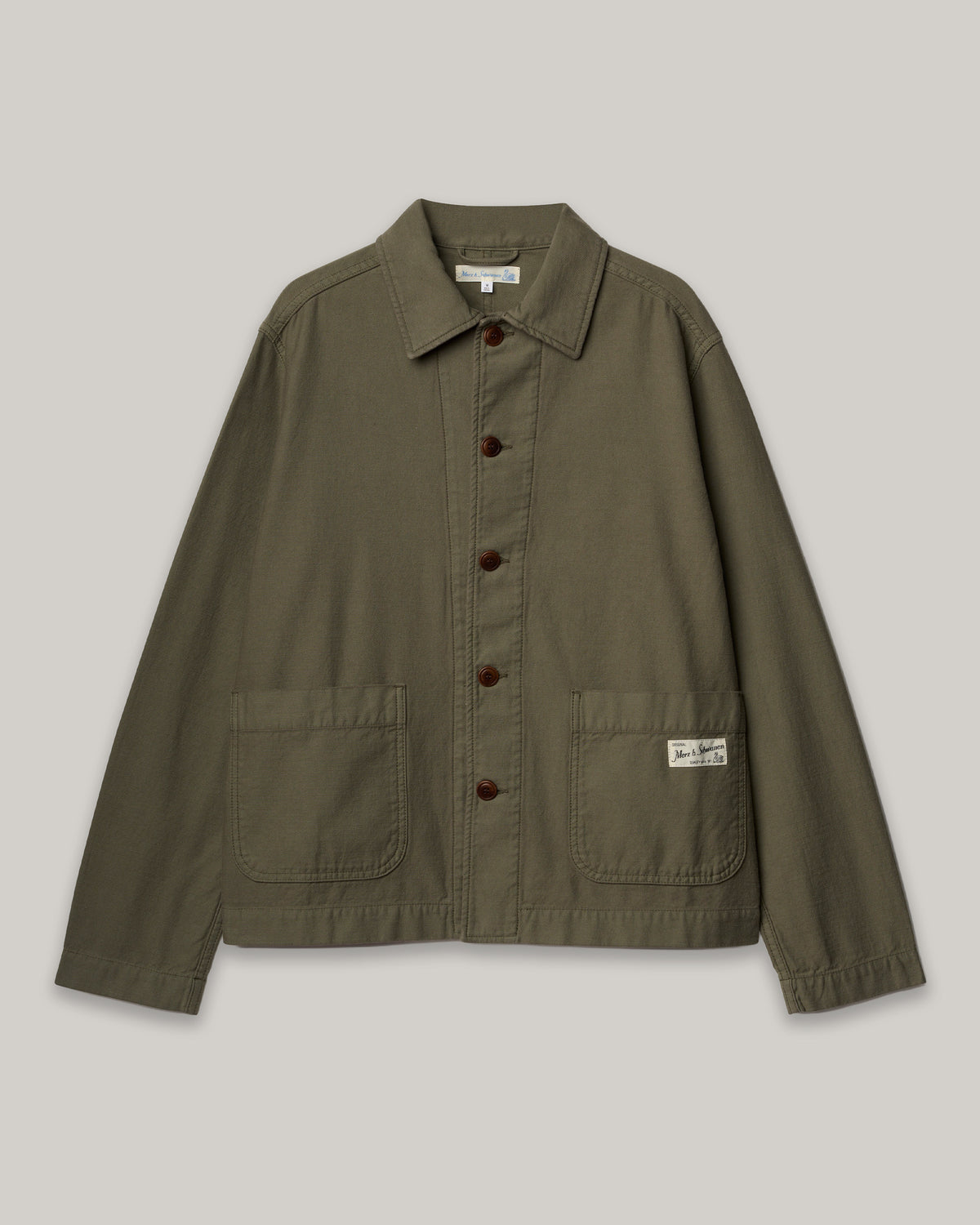MERZ B. SCHWANEN CROPPED SATEEN CANVAS WORKER'S JACKET - ARMY GREEN