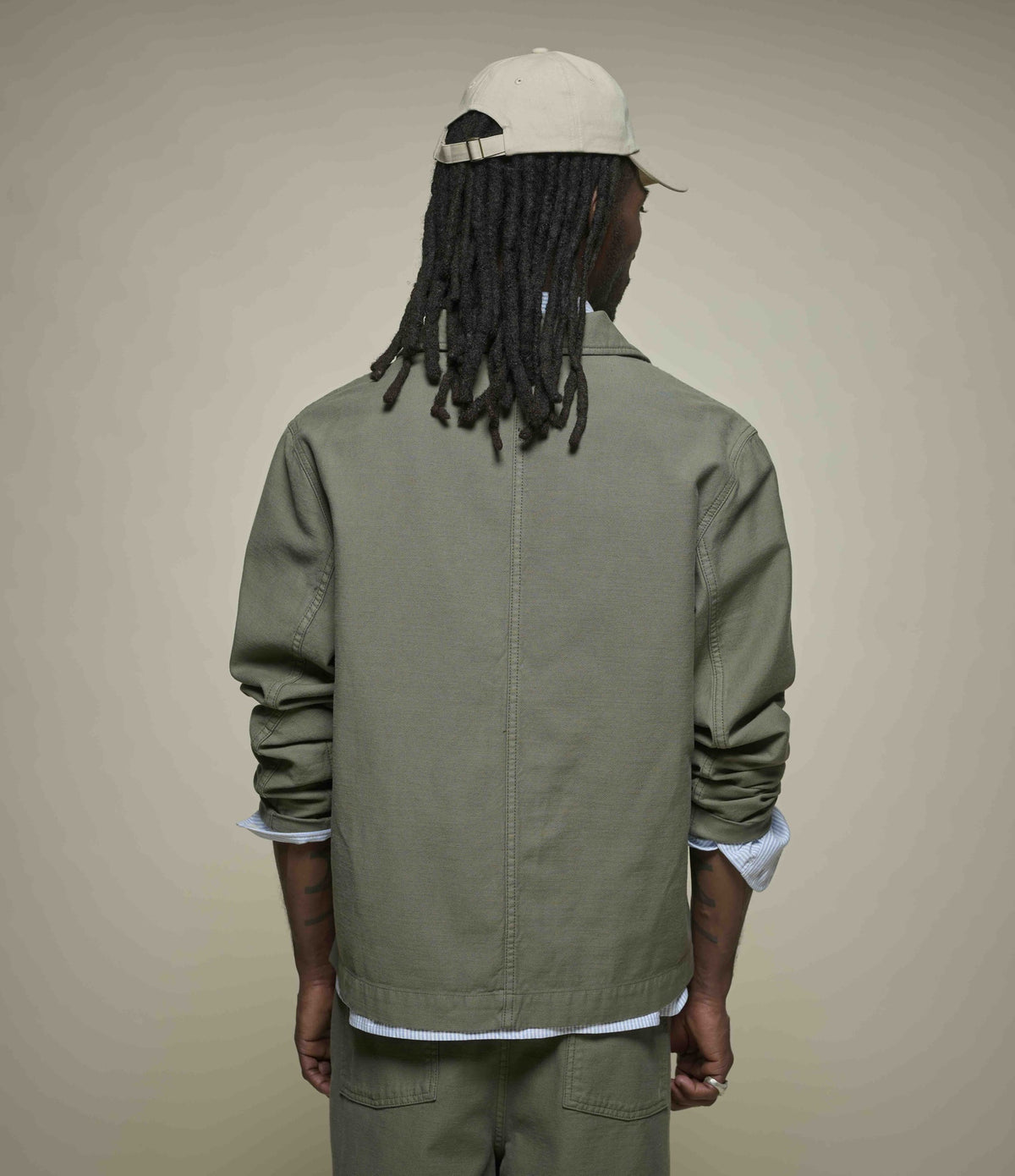 MERZ B. SCHWANEN CROPPED SATEEN CANVAS WORKER'S JACKET - ARMY GREEN