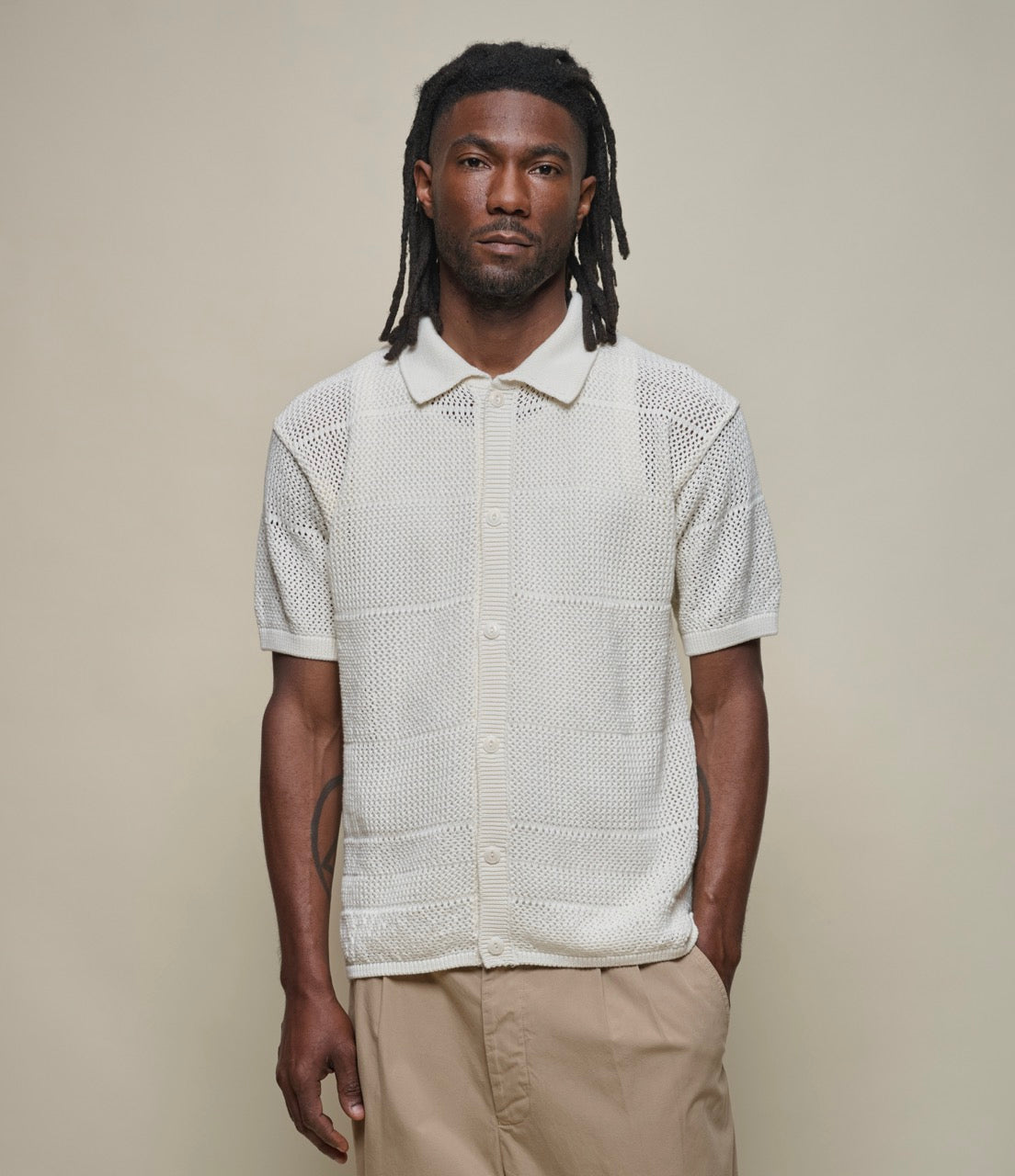 MERZ B. SCHWANEN CROCHET KNIT SHIRT - NATURE