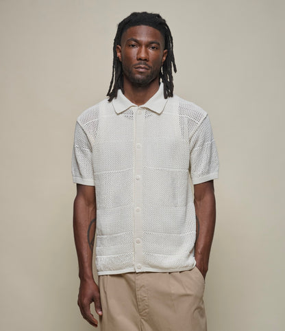 MERZ B. SCHWANEN CROCHET KNIT SHIRT - NATURE