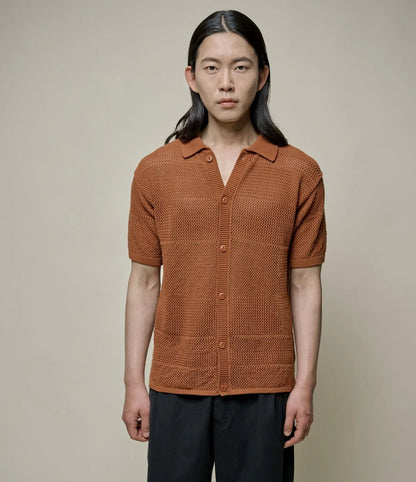 MERZ B. SCHWANEN CROCHET KNIT SHIRT - CARAMEL