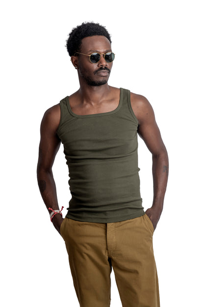 HEIMAT FINE RIB COTTON VEST - MILITARY GREEN