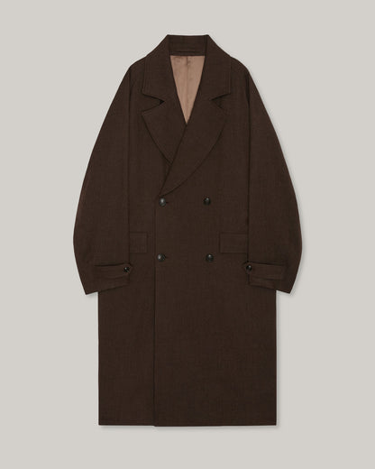 MARKA WOOL SERGE GREAT COAT - BROWN BIRD'S EYE