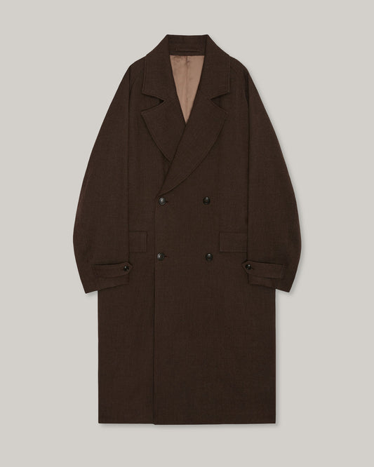 MARKA WOOL SERGE GREAT COAT - BROWN BIRD'S EYE