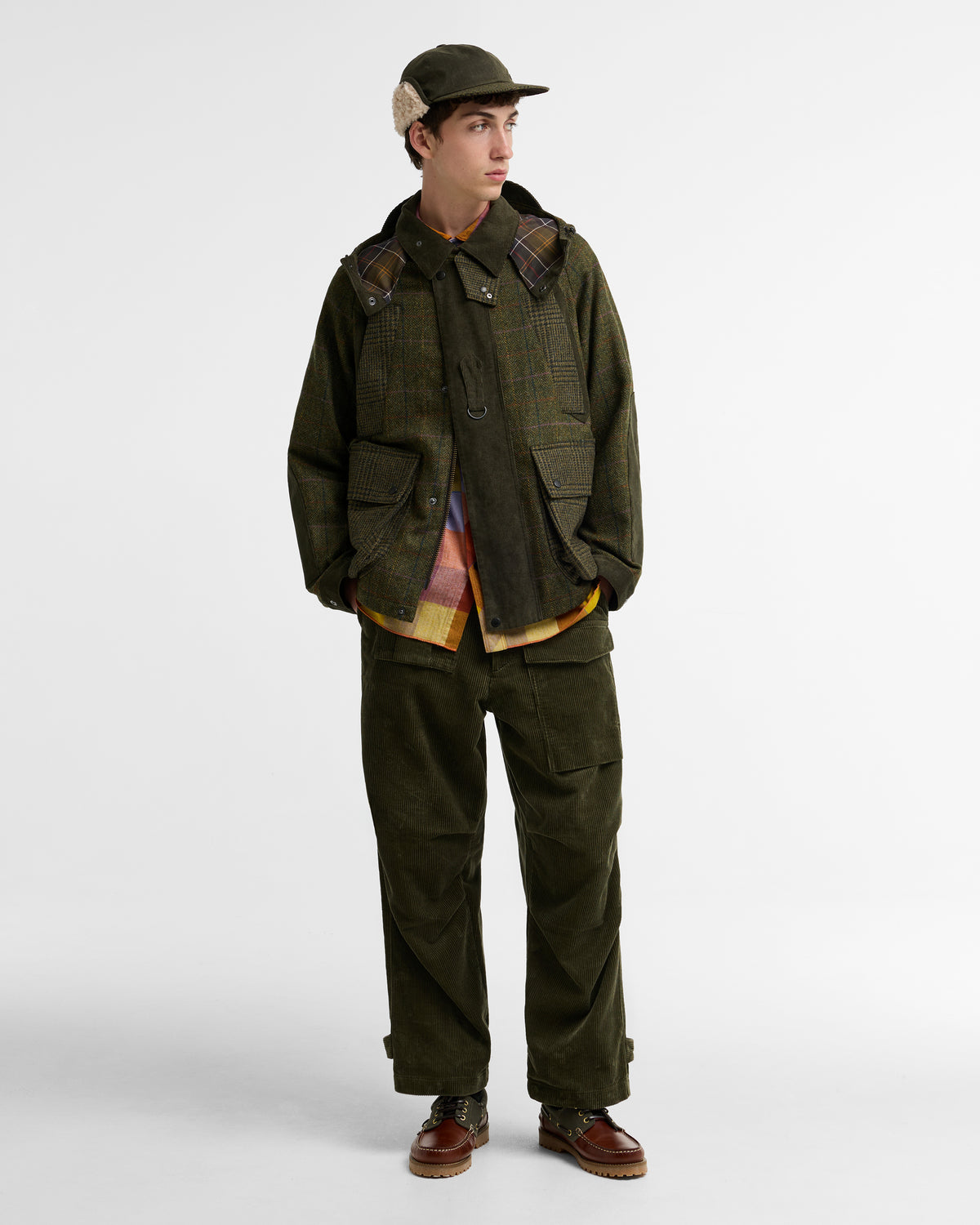 BARBOUR x NORBIT OVERSIZED CORD TROUSERS - OLIVE