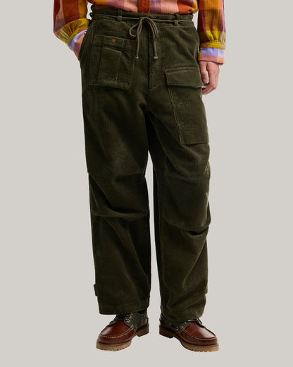 BARBOUR x NORBIT OVERSIZED CORD TROUSERS - OLIVE