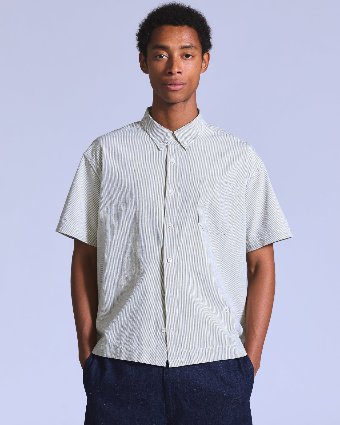 LEVI'S BLUE TAB SS BOXY SHIRT - STRIPE N & A GREY