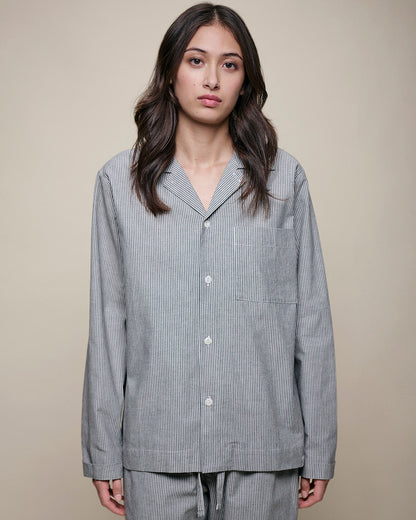 MERZ B. SCHWANEN COTTON PYJAMA TOP - DEEP BLACK/ NATURE