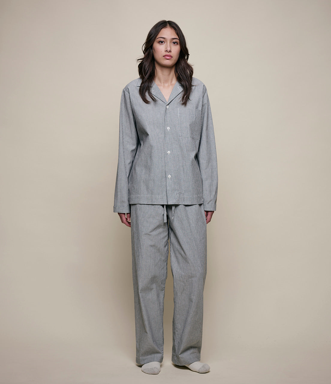 MERZ B. SCHWANEN COTTON PYJAMA TOP - DEEP BLACK/ NATURE