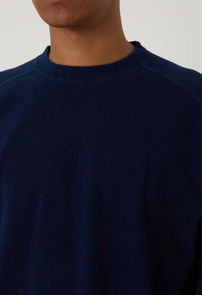 BLUE BLUE JAPAN MOD HAND DYED SLUB COTTON CREWNECK LS TEE  - INDIGO