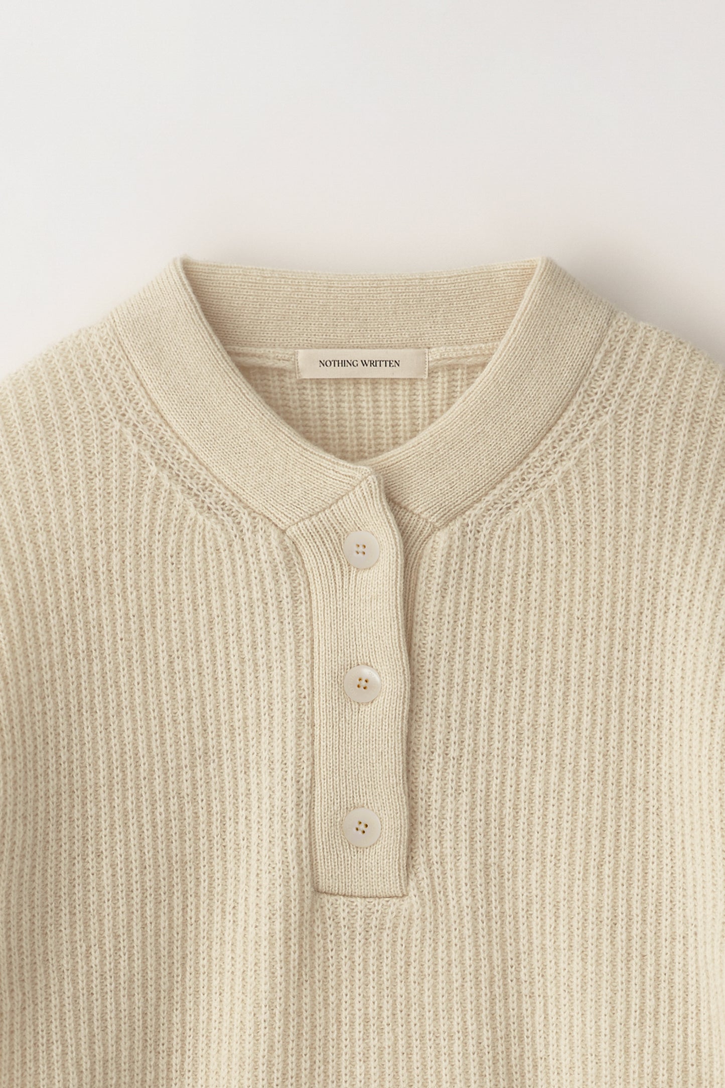 NOTHING WRITTEN SHETLAND WOOL HENLEY - NECK PULLOVER - IVORY