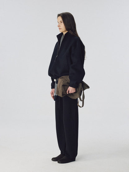 NOTHING WRITTEN LEATHER PLAZA ZIP BLOUSON - DARK NAVY