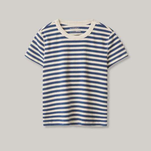 NOTHING WRITTEN PIPPA STRIPE RIB T-SHIRT - IVORY/ NAVY