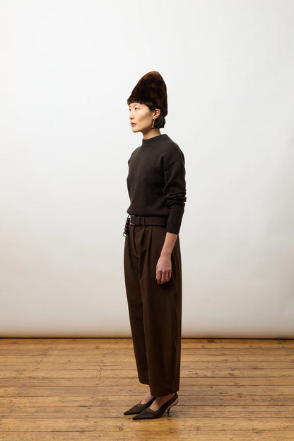 CAWLEY JAPANESE COTTON/ LINEN ROBYN TROUSER - ESPRESSO