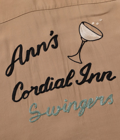 STYLE EYES RAYON BOWLING SHIRT “ANN'S CORDIAL INN” - LIGHT BROWN