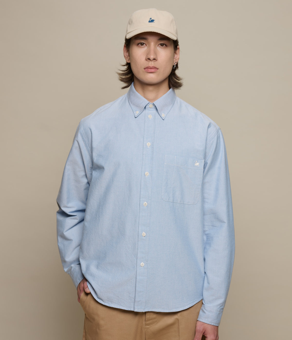 MERZ B. SCHWANEN SHIRT19OX BUTTON DOWN OXFORD - LIGHT BLUE/ WHITE