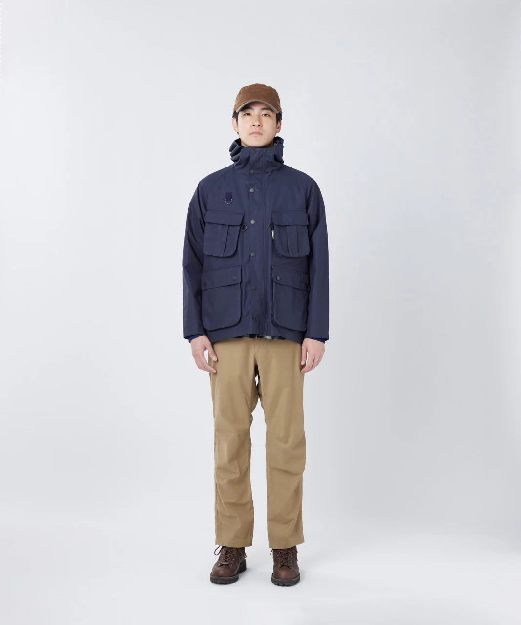 SNOW PEAK TRAD LABEL WAXED COTTON HOODIE - NAVY