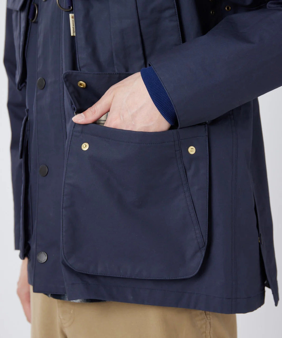 SNOW PEAK TRAD LABEL WAXED COTTON HOODIE - NAVY