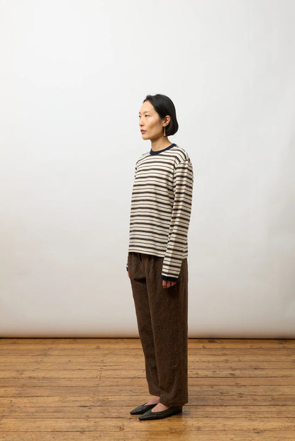 CAWLEY STRIPED JERSEY LONG SLEEVE T-SHIRT - ECRU/ NAVY/ OCHRE STRIPE