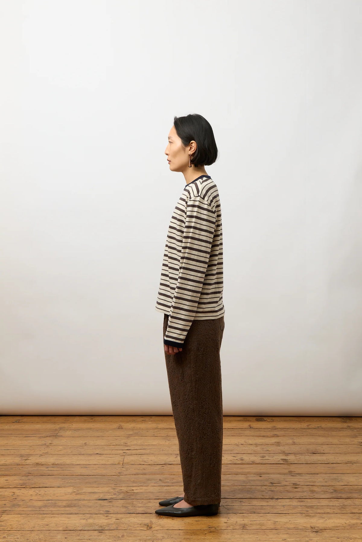 CAWLEY STRIPED JERSEY LONG SLEEVE T-SHIRT - ECRU/ NAVY/ OCHRE STRIPE