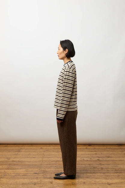 CAWLEY STRIPED JERSEY LONG SLEEVE T-SHIRT - ECRU/ NAVY/ OCHRE STRIPE