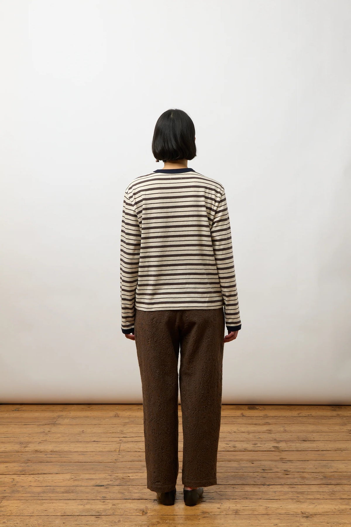 CAWLEY STRIPED JERSEY LONG SLEEVE T-SHIRT - ECRU/ NAVY/ OCHRE STRIPE