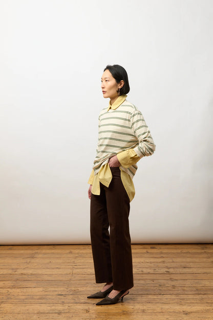 CAWLEY STRIPED JERSEY LONG SLEEVE T-SHIRT - ECRU/ GREEN/ BLUE STRIPE