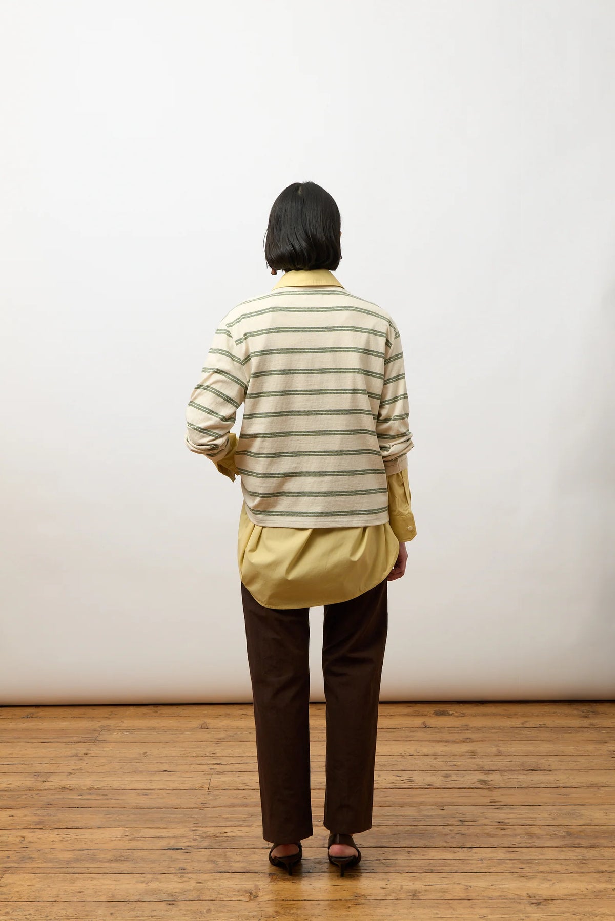 CAWLEY STRIPED JERSEY LONG SLEEVE T-SHIRT - ECRU/ GREEN/ BLUE STRIPE