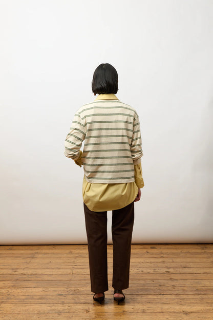 CAWLEY STRIPED JERSEY LONG SLEEVE T-SHIRT - ECRU/ GREEN/ BLUE STRIPE
