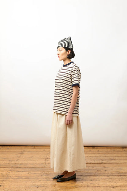 CAWLEY STRIPED JERSEY S/S T-SHIRT - ECRU/ NAVY/ OCHRE STRIPE