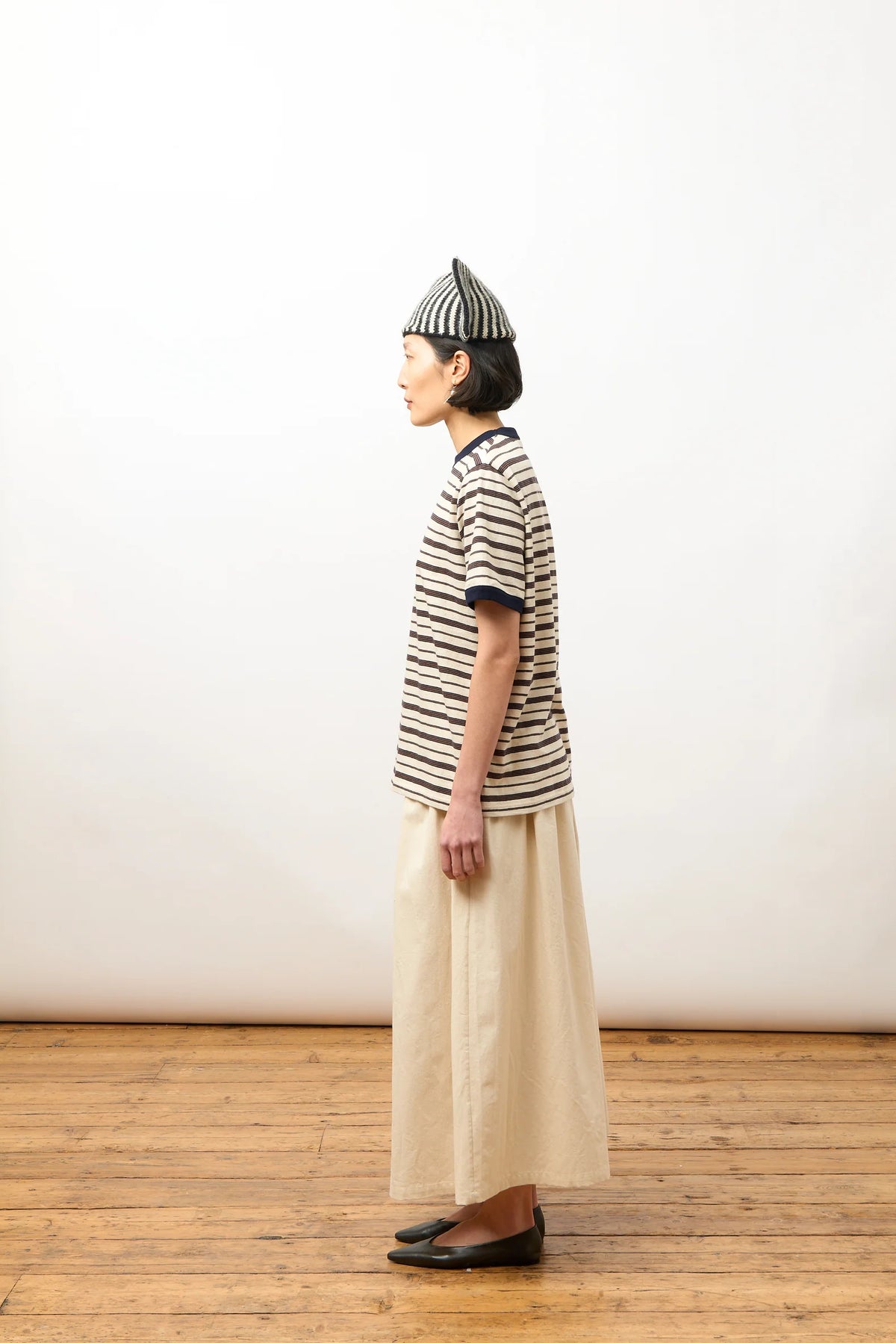 CAWLEY STRIPED JERSEY S/S T-SHIRT - ECRU/ NAVY/ OCHRE STRIPE
