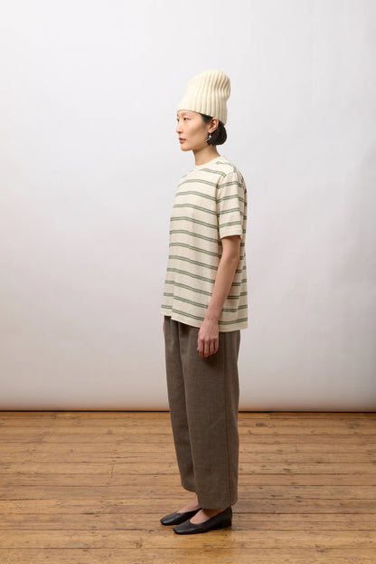 CAWLEY STRIPED JERSEY S/S T-SHIRT - ECRU/ GREEN/ BLUE STRIPE