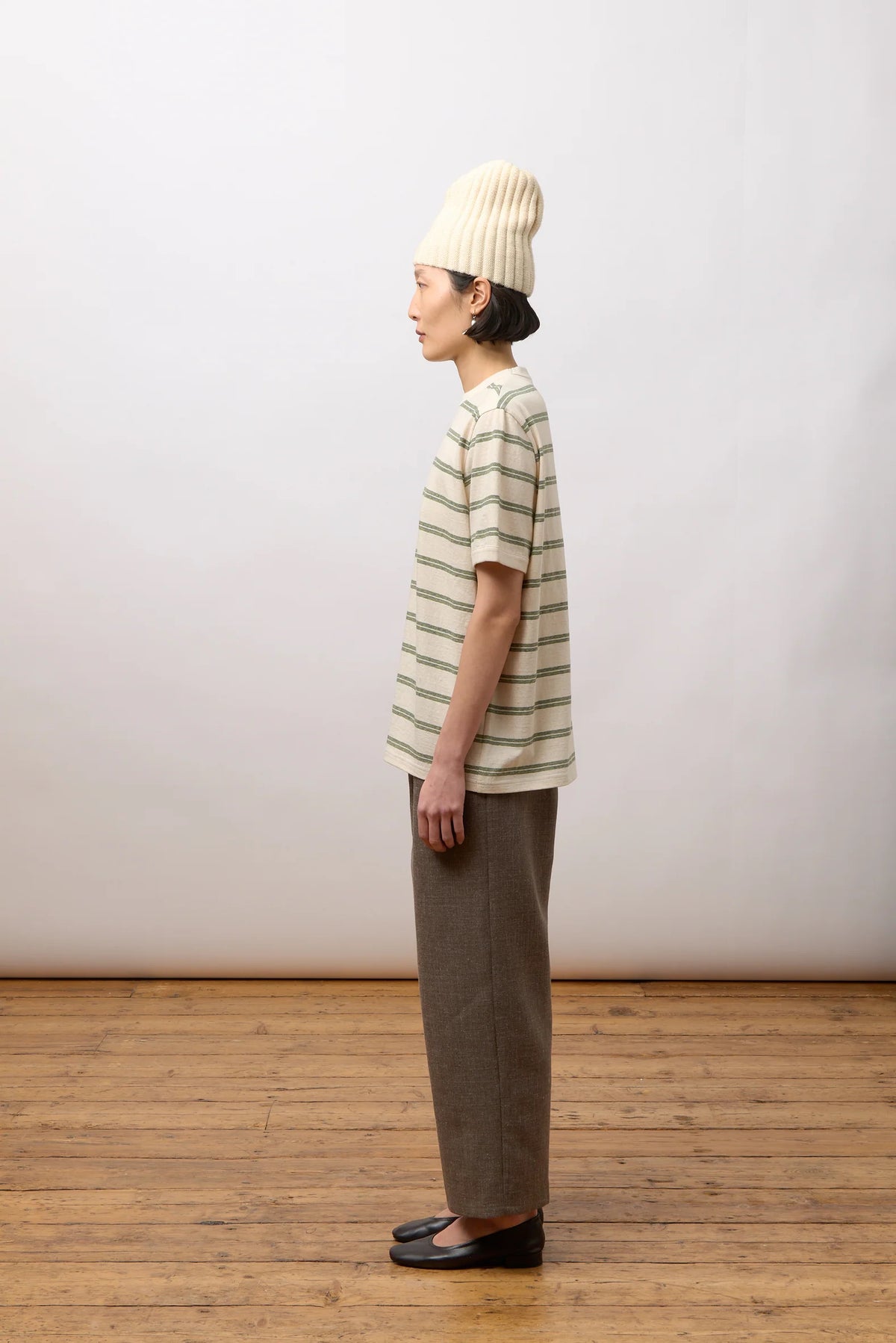 CAWLEY STRIPED JERSEY S/S T-SHIRT - ECRU/ GREEN/ BLUE STRIPE