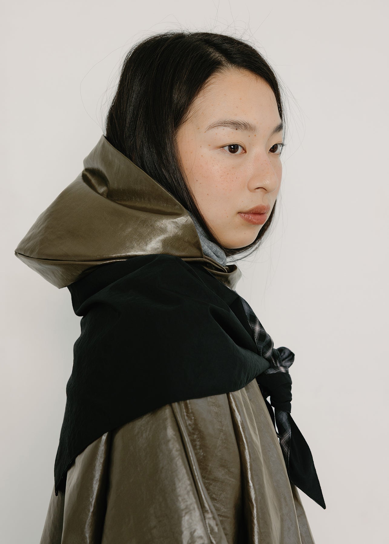 A BRONZE AGE - SCOUT SHAWL - BLACK NYLON/ CHELSEA PLAID